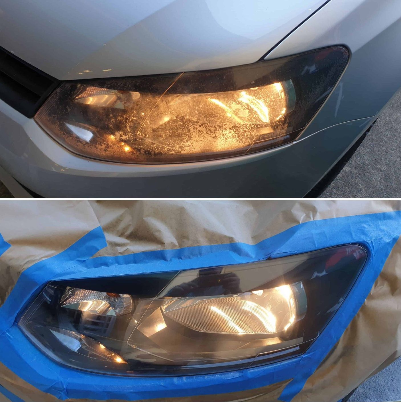 crazed and cracked headlight